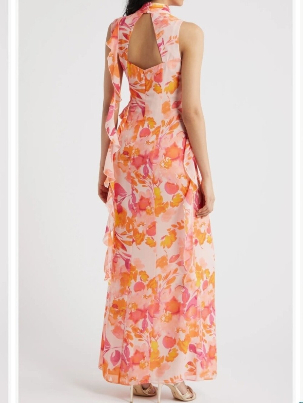 Eliza J Sleeveless Floral Ruffle Chiffon Maxi Dress Size 14 NWT $198 Romantic - Picture 4 of 9